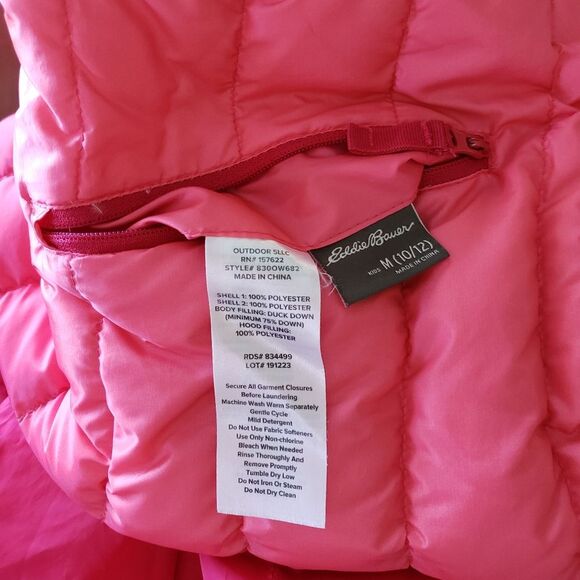 Eddie Bauer Kid's Reversible Quilted Puffer Jacket Hood Winter Snow Medium Pink - Picture 9 of 11